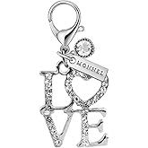 MONNEL MC149 Crystal LOVE Lobster Clasp Charm Pendant with Velvet Bag (silver,1 piece)
