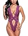 Avidlove Women Sexy Lingeries One Piece Babydoll Hollow Out Deep V Neck Lace Outfits Purple L