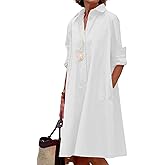 chouyatou Women's Spring Summer Button-Down Shirt Dress Loose A-Line Midi Shift Tunic Dress