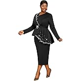 AOMEI Women's Elegant Beaded Formal Church Dress Long Sleeve Irregular Ruffle Bodycon Business Event Dresses
