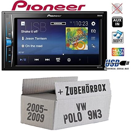VW Polo 9N3 - Autoradio Radio Pioneer MVH-A100V - 2DIN USB Touch TFT - Einbauzubehör - Einbauset
