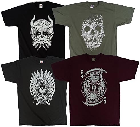 4 Pack Skull Set, Great Value Gift Set, Four Cool Skull Design Mens t Shirts