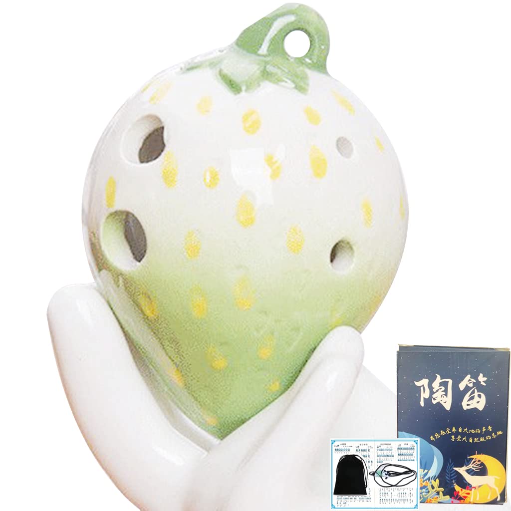 Qxdgoal Ocarina,4 Hole Red Strawberry Ceramic Ocarina with Lanyard,6 Hole Gradient Fruit Shape Ocarina Instrument,for beginners（YABHTD-GREEN）