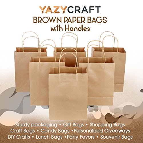 Brown Paper Bags with Handles Craft Bags 8.25 inches (12 pieces