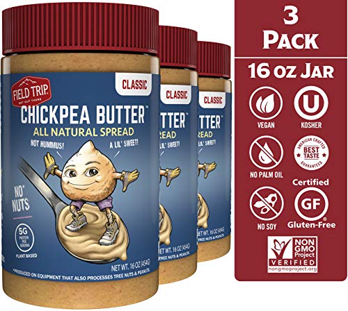 Field Trip Chickpea Butter | Healthy Vegan Snacks, Gluten Free, Non GMO Ingredients, All Natural Creamy Peanut Butter Substitute, Nut and Soy Free | Classic | 16oz Jar 3 Pack