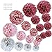 20 PCS Pink Rose Gold Party Decoration - Tissue Paper Pom Poms - Birthday Party Decoration - Baby Shower - Bridal Shower - Rose Gold, Dusty Rose, Blush Pink, Grey - 14”, 10”, 8”, 6
