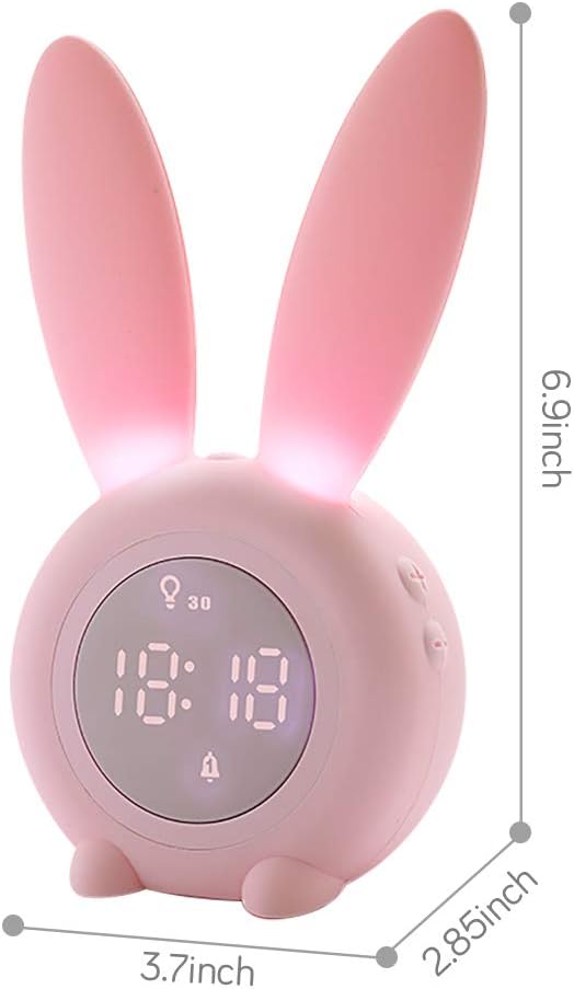 Amazon Co Jp Jyps かわいいウサギの目覚まし時計シリコンナイトライト 女性と子供 ナイトライトと睡眠のタイミング 6つの着信音 温度表示 タッチコントロール 内蔵00mahバッテリー ピンク ホーム キッチン