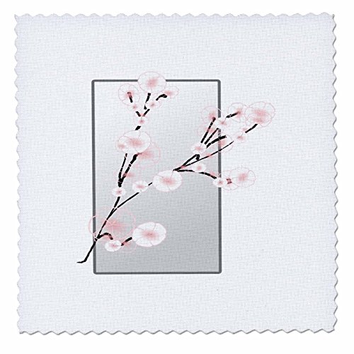 3dRose qs_62451_1 Japanese Cherry Blossoms on Silver Quilt Square, 10 by 10-Inch