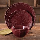 Farmhouse Lace Dinnerware Set, 12-Piece, Ocean Teal (Ocean Teal)