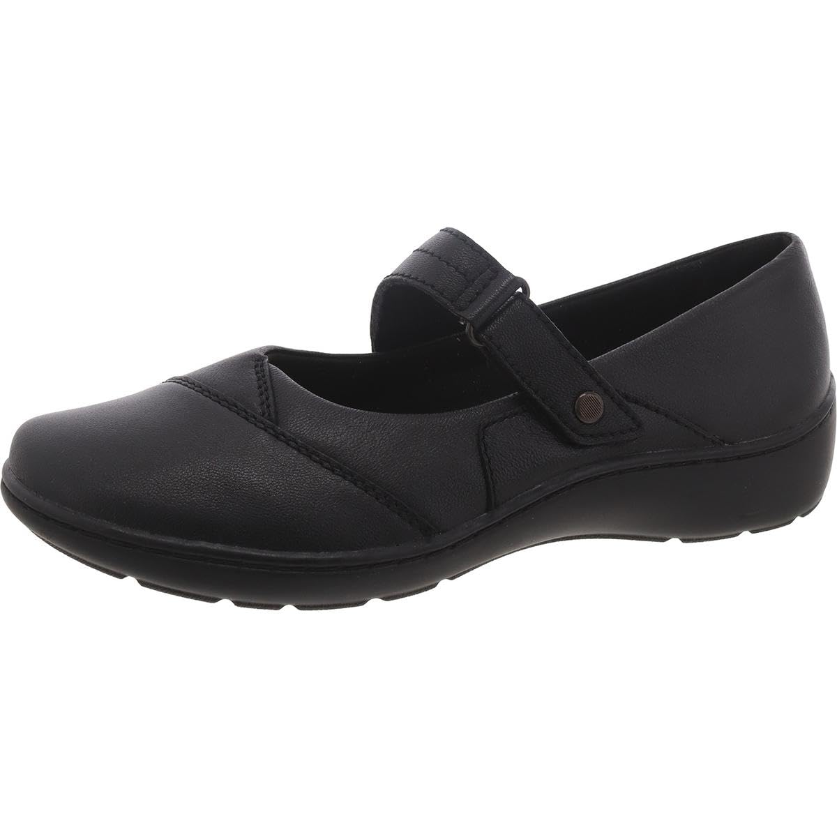 Clarks Black’s Cora Gema Mary Jane Flat, Black Leather, 7.5 Medium US