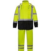 SRsafety High Visibility Rain Gear, Class 3 High Visibility Work Rain Gear for Men, Construction Rain Suits