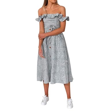 Aesyorg Damen Sommerkleid Einreihiges Kleid mit Rüschen Bandeau-Stil Neckholder-Gürteltasche weibliches Kleid