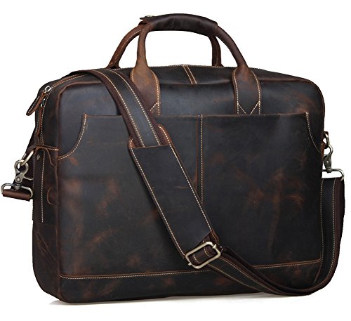 Texbo Genuine Leather Men's Briefcase Messenger Tote Bag Fit 17-18" Laptop (Dark Brown X-Large 18 inch) - Thumbnail 7