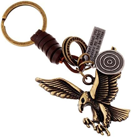 Leather Key Chain Creative Design 3D Carved Flying Eagle Charm Punk DIY Metal Decration Keychain Key Decoration Key Ring Leather Key Chain Gift for Men and Women