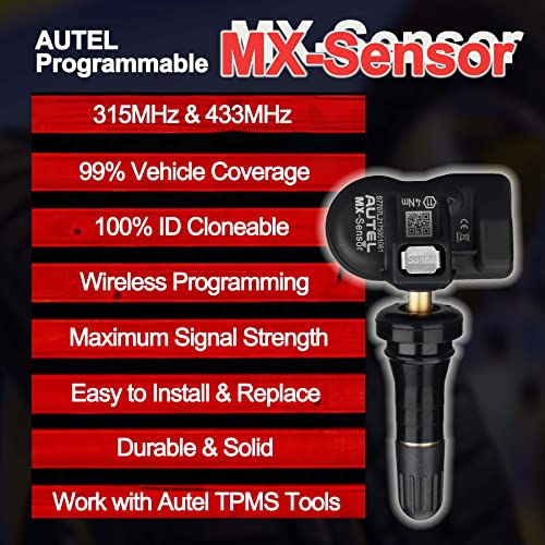 Autel TPMS Sensors, MX Sensor, MaxiTPMS Tire Pressure Sensor, 2 in 1(315MHz + 433MHz) Press-in OE-Level Programmed by TS508 TS408 TS508WF TS608 MS906TS ITS600 MS906PRO-TS (Rubber valves)