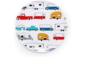 Camco Life is Better at The Campsite Small Salad Plate - White with Multicolor Retro RV, Trailer and Camper Print , Great for Salads and Deserts, BPA Free, Melamine (53223),Large Plate