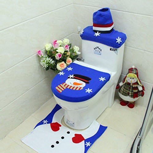 Carcarely Christmas Decorations Santa Claus Elf Snowman Reindeer Toilet Seat Cover Bathroom Mat and Rug Set 3PC