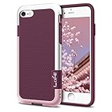 LoHi iPhone 7 Case Rubber & Silicone Slim Fit Protective Front Bumper Case with RFID Blocking Card Slot System, Red