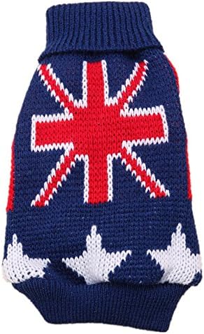 GOLDBELL Autumn Winter Union Jack Dog Pet Sweater Pet Jumper Kintted Dog Jumper For Small Dogs,Turn-down Collar Torx Flag Dog Clothes Sweater Teddy Dog Accessories Blue