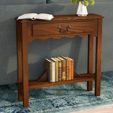 Narrow Console Table- Entry Tables for Hallways- Medium Oak Wood with One Drawer and Lower Shelf - Designed for Your Small Living Space