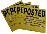 4 Pack Aluminum Posted Private Property Signs (Yellow)