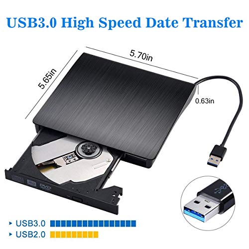 External CD Drive - [Updated Version] USB 3.0 Portable CD/DVD/-RW Drive Slim DVD/CD ROM Rewriter Burner Writer, High Speed Data Transfer for Laptop/Macbook/Desktop/MacOS/Windows10/8/7 (Black)