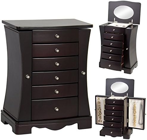 BCP Handcrafted Wooden Jewelry Box Organizer Wood Armoire Cabinet Storage Chest