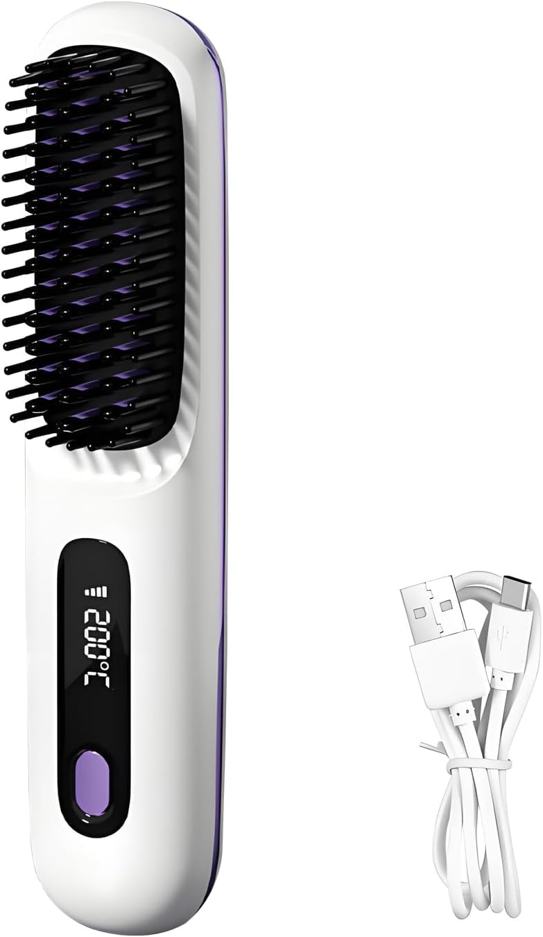 Photo 1 of QUMOX Cordless Hair Straightener Brush, Portable Straightening Brush for Travel, Mini Hot Ionic Straightener Comb for Women, Ceramic Coating, Lightweight for Touch-ups, White (Charger Not Included)