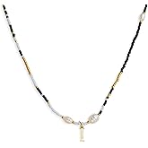 Agriajun Gold Black White Beaded Pearl Initial Choker Necklaces for Women Teen, Boho Handmade Personalized Seed Beads Letter Name Little Necklace Beach Surfer Bohemian Jewelry Gift