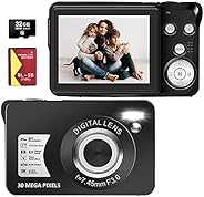 Digital Camera, 30MP 1080P Portable Point and Shoot Camera with SD Card, 2.7" TFT Screen Blogging Camera 