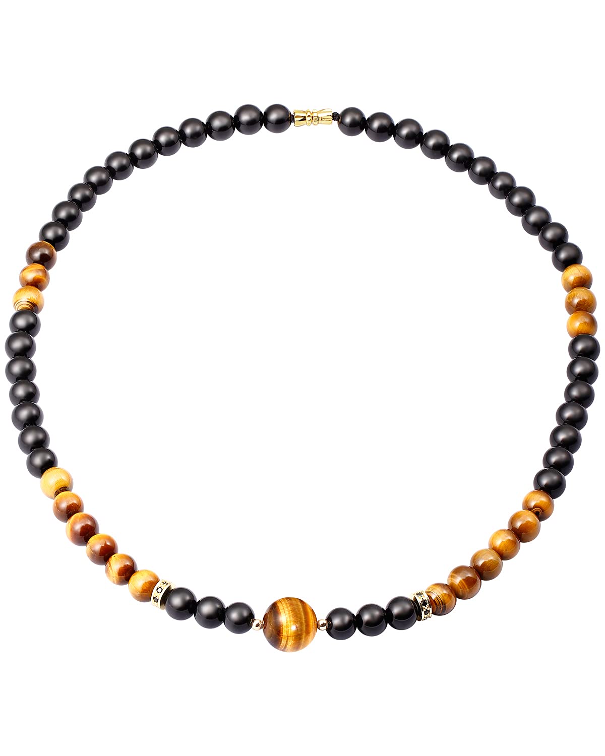 Jewboo Tiger Eye with Black Obsidian Choker Necklace for Women or Men Jewelry Healing Crystals and Worry Stones Adjustable Strand Good Luck Charms Gift