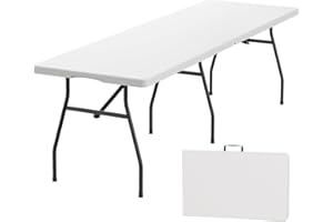 Upstreman Home 8ft Folding Table, SwiftFold Plastic Portable Foldable Table, Indoor Outdoor Heavy Duty Fold-in-Half Utility Table w/Carry Handle Lock, Dining Party Office Wedding 600LBS,Granite White