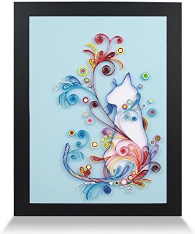 PaperTalk SILHOUETTE CAT 100% Handmade Paper-Quilling Artwork A4 Size FRAMED WALL/STAND 3D ART As A UNIQUE GIFT For Ideal HOME DECOR Quilled By Canadian Artist Shows Pet Love