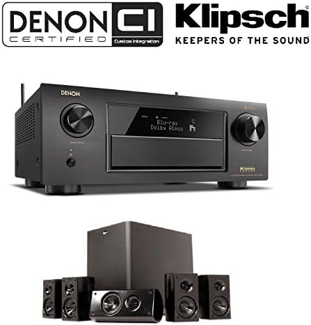 Denon Receiver Audio & Video Component Receiver,Black (AVRX6300H) + Klipsch HD 300 Compact 5.1 High Definition Theater System (Set of Six, Black) Bundle
