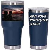 SilkWsy Custom Photo Tumbler Personalized Valentines Day Gifts for Him&Her Insulated Travel Coffee Mug with Any Picture&Text Multiple Color Options 20/30oz