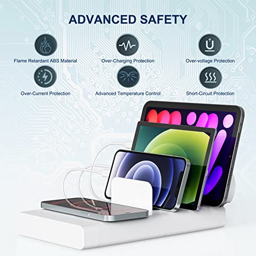 Wireless Charging Station for Multiple Devices, 50W 3 Ports Charging Dock with Fast PD USB-C, Wireless Charging Pad and 5 Mixed Cables Compatible with Cellphone iPad Kindle and Other Electronics