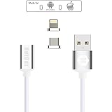 Netdot Magnetic USB Charging Cable with 1 Lightning Connector and 1 Micro USB Connector for Android and iPhone Device(Silver)