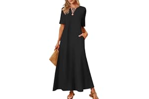 MEROKEETY Women's 2025 Summer Maxi Dress Casual Short Sleeve Beach Vacation Crewneck Basic Long T Shirt Dresses