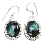 Genuine Labradorite 925 Sterling Silver Overlay Handmade Fashion Earrings Jewelry
