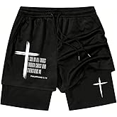 Mens Graphic Shorts I Can Do All Things Through Christ 2 in 1 Cross Christian Shorts