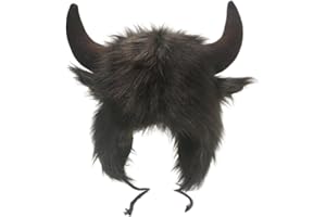 HZXSNY Faux Fur Trooper Hat for Women Men Furry Buffalo Hat with Horns Furry Earmuff Winter Trooper Hats Fluffy Earflap Hat 2023