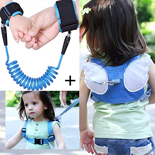 Toddler Harness Safety Leashes, Baby Leash for Walking, Anti Lost Wrist Link 1.5m, Walking Safety Harness for Kids, Toddler Leash Harness Angel Wings 1-3 Years Boys and Girls(Blue) - Thumbnail 2