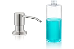 SOEBIZ Built in Soap Dispenser for Kitchen Sink Countertop, Brushed Nickel Stainless Steel Soap Dispenser Pump Head Refill from The Top with 11 Ounce Transparent Soap Bottle