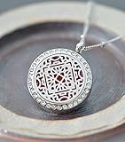 Aromatherapy Necklace -Mandala Design with Crystals -Essential Oils Diffuser Jewelry 25mm Diameter Surgical Stainless Steel Locket/ Pendant w/ 24” Chain+17 Aromatherapy Refill Pads -in Silver Color