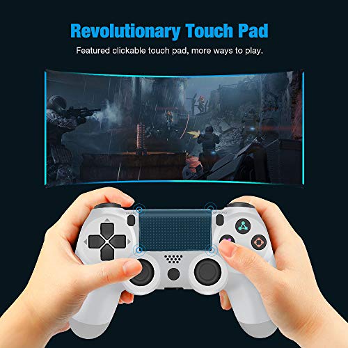 Y-Team Wireless Controller for PS4 Control Remote Game Controller Gamepad with Motors Touchpad Joystick Audio Indicator and USB Cable for Playstation 4/Pro/Slim（White）