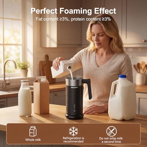 Morpilot Electric Milk Frother, 4 Modes (Thick/Light Warm Foam, Cold, Hot Milk) - 115ml Foam / 240ml Heating, Quiet, All in Dishwasher
