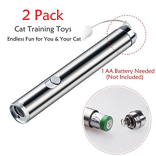 Modiok Cat Laser Pointer, 2 in 1 Interactive Pet Catch Led Chaser Toys with Red Laser and Flashlight, Great for Pet Cats Dogs Training and Exercise -2 Pack