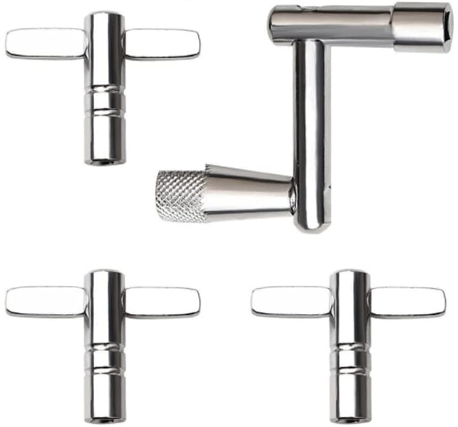 KOMUNJ Pack of 4 Drum Keys, Drum Tuning Keys for Drummers, Drums, Percussion Instruments 1-Z and 3 T-Keys, Silver