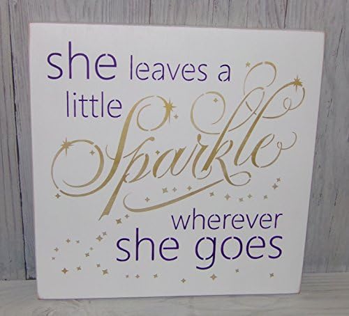 She Leave A Little Sparkle Wherever She Goes Purple and Gold Painted Wood Sign Girls Nursery Decor