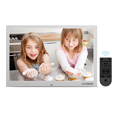 Andoer Digital Photo Frame, 12inch HD LED Digital Picture Frame 1280 800 Wide Screen High Resolution Support 1080P Video/Music/Calendar Shuffle Play Aluminum Alloy with Remote Control Birthday Gift